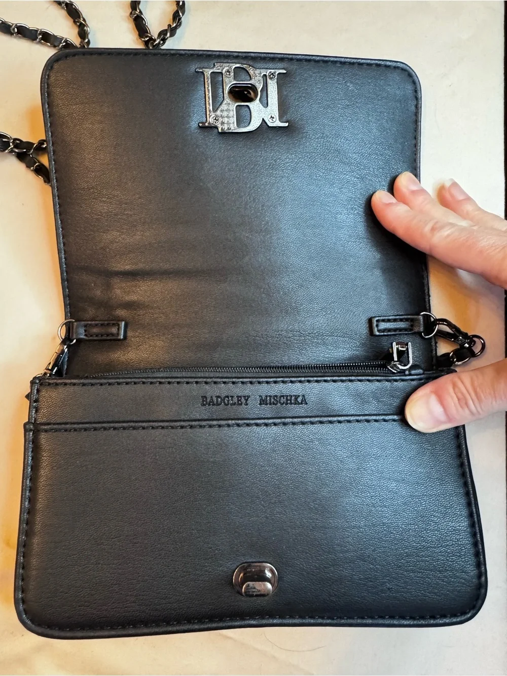 Badgley Mischka Black Quilted Crossbody with Chain Strap